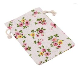 Party Supplies 500Pcs Floral Burlap Drawstring Bags Linen Gift Bag Packing Storage Jewelry Pouches Sacks 5.5 X 3.9 Inch