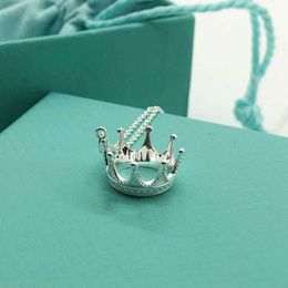 4mms Pendant Necklaces t Family S925 Sterling Silver Tiffanynet Womens Silver Tiffanynet Hollow Out Crown Necklace Fashion Simple and Versatile Pendant Light Lux