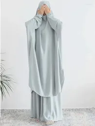 Ethnic Clothing Hooded Abaya Muslim Women Long Khimar Hijab Prayer Dress Jilbab 2 Piece Eid Ramadan Gown Abayas Skirt Sets Islamic Clothes