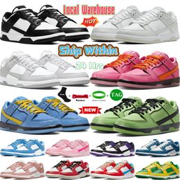 Local Warehouse Mens Low Running Shoes Branco Preto Panda Photon Poeira Cinza Nevoeiro Blossom Bolhas Buttercup UNC Triple Pink Coast Womens Designer Sneakers Sport Trainer