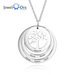 Necklaces JewelOra Personalised 6 Names Engraving Tree of Life Pendant Necklace Customised Stainless Steel Round Pendants for Women Gifts