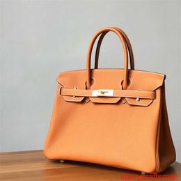 Genuine Leather Bags Trusted Luxury Handbag 2024 Spring Lock Handle Handbag Wax Thread Togo Calfskin Litchi Pattern Genuine Leather Womens Bag Handma with LOGO HBOO