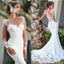 Mermaid V-Neck Wedding Dress For Women 2024 Long Sleeve Appliques Lace Court Train Backless Bridal Gown Vestido De Noiva 328 328