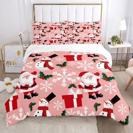 Bedding Sets Pink Red Christmas Set Cute No Filler Duvet Cover Pillowcase Single Full Kids Adult Year Gift Home Decor Bedclothes