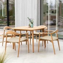 Camp Furniture Outdoor Set Dining Table Natural Teak And 4 Chairs With Rope - Humaira