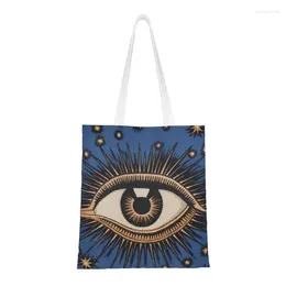 Shopping Bags Recycling Mystic Eyes Bag Women Canvas Shoulder Tote Portable All Seeing Eye Art Groceries Shopper