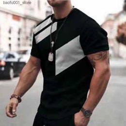 Men's T-Shirts Summer T Shirt For Men Plaid Stripe Print High-quality Mens Clothing Everyday Casual Top Holiday Travel Short-sleeved T-shirt Q240220