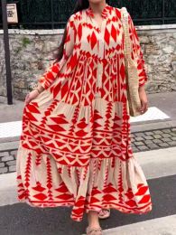 Dress Long Dresses Women Summer Long Sleeve Pleated Boho Print Dress Ladies Fashion Vintage Boho Beach Maxi Dresses Vestidos