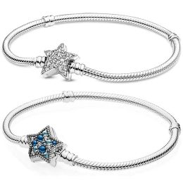 Bangles Moments Bright Asymmetric Star Clasp 925 Sterling Silver Snake Chain Bracelet With Crystal Fit Europe Bead Charm DIY Jewellery