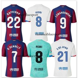 23 24 Fans LEWANDOWSKI Soccer Jersey GAVI De Futbol PEDRI FERRAN 2023 2024 FC ANSU FATI RAPHINHA Football Shirt Men Equipments S