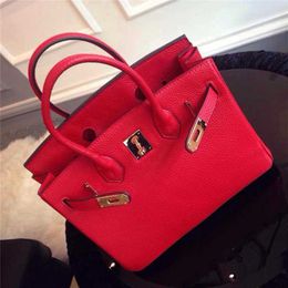 Tote Handbag Bk Cow Leather Lychee Pattern One Shoulder Handbag Big Bag Wedding Bag Big Red Brides Bag