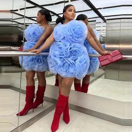 Casual Dresses Sky Blue Black Girls Party Ruffles Flowers Tulle Mini Birthday Dress For Po Shoots Aso Ebi Chic Women Clothes