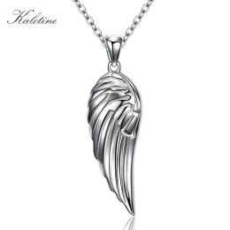 Pendants Kaletine Charm 925 Sterling Silver Bling Bling Full CZ Stone Angel Wings Feather Pendant Necklace Women Accessories Mens Jewelry