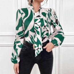 Women's Blouses Temperament Womens Shirt V Neck Print Sexy Tied Front Elegant Button Down Commuting Women Blouse 2024 Autumn