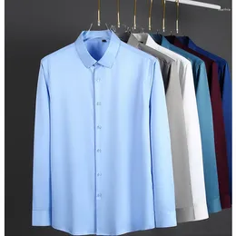 Men's Dress Shirts Micro-elastic Long-sleeved Formal Wear Suitable For Slim Vest Social Business Shirt Mulberry Silk Wrinkle-resistant