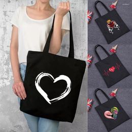 Shopping Bags Women Fashion Black Printing Foldable Handbags Eco Shopper Shoulder Bag Canvas Tote Environmental Storage Handbag