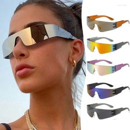 Sunglasses Flat Fashion Punk Women Y2K Sun Glasses Men Mirror One Piece Eyewear Aesthetic Goggles