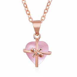 Pendant Necklaces Pink Crystal Precious Necklace Real 925 Sterling Silver Needle Jewellery For Women Girls Heart Shaped