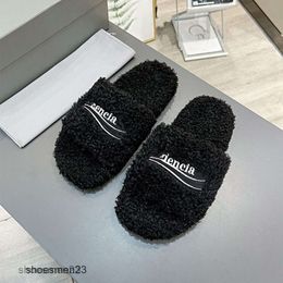 2023 Family Wool Furry External Sandals Women Slipper Real Shearling Line Embroidery Tugs b Balencaiiga New Paris Thickened Sandal One Wearing Couple SL10