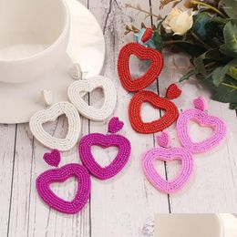 Dangle Chandelier Earrings Original Design Hand-Woven Beaded Love Ins Rice Earring Heart-Shaped Peach Heart Mothers Day Studs Drop Dhp8P