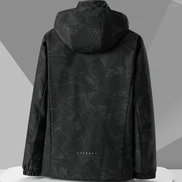 Men's Jackets Full Zipper Closure Coat Stylish Hooded Trench Windproof Printed Design With Pockets For Running Hunting Trekking