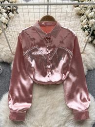 Women's Blouses SINGREINY Satin Tassel Elegant Shirt Women Lapel Long Sleeve Fashion 2024 Spring Summer Office Lady Casual Loose Blouse