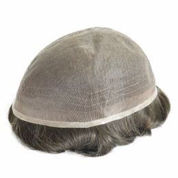 Мужской парик из швейцарского кружева, завязанный вручную, размером 8*10 дюймов, легко носить с кожей.