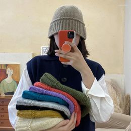 Berets Solid Color Woolen Knit Bucket Hat For Women Ladies Outdoor Ear Warmer Windproof Soft Basin Cap Female Fashion Hip Hop