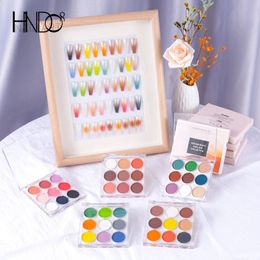 HNDO 9 in 1 Case Solid Powders Highlight Gradient Powder Nail Glitter for Art Decoration Manicure Design Pigment Dust 240219