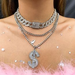 Jewelry punk dollar pendant flash Diamond Long Necklace hip hop super cool CUBAN CHAIN NECKLACE