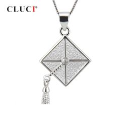 Pendants CLUCI 925 Sterling Silver Trencher Cap Pendant for Graduation Silver 925 Women Pendant Jewellery Pearl Pendant Mounting SP092SB