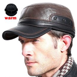 Sets Cap's for Men Baseball Caps High Quality Leather Patchwork Adjustable Flatcap Winter Hats Snapback Middle Aged Dad Cap