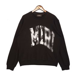 A Miri Designer Hoodie Top Quality Luxury Fashion For Women Men Style Worn Out Cracked Black And White Letter Printing Round Neck Lovers Loose Sweater