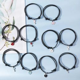 Charm Bracelets YEYULIN 1 Pair Couple Bracelet Set For Women Heart Key Lock Wax Line Rope Wrist Adjustable Friend Jewelry
