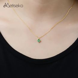 Necklaces Metiseko 925 Sterling Silver Plated 14K Gold Emerald Colour Fourleaf Clover Necklace Collar De Flores French Style for Women