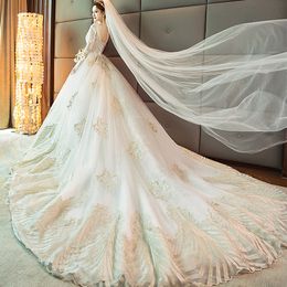 Modest Long Sleeve A Line Wedding Dresses 2024 Embroidered Bridal Gowns Sheer Jewel Neck Lace Appliqued Sequins Sweep Train Plus Size Robe De Mariee Custom Made