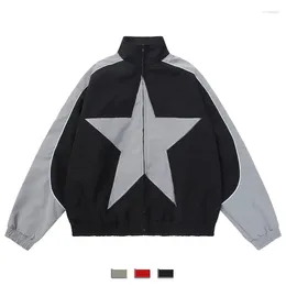 Men's Jackets Men's Spring Bomber Jacket Men Women Vintage Star Pattern Harajuku Y2k Windbreaker Coat Streetwear Zipper Patchwork