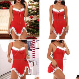 Sexy Skirt Underwear Womens Panties Top Selling Lace Christmas Women Racy Spice Suit Temptation Sleepwear Santa Plus Size S-4Xl Drop Dhzrp