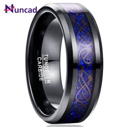 Bands Nuncad 8mm Blue Dragon Tungsten Carbide Soul Mate Ring Men Jewellery Wedding Plating Black Rings Best Gift for Husband T159R