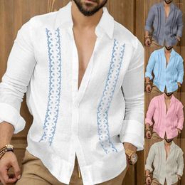 Men's Casual Shirts Fashion Hawaiian Vintage Graphic 3d Printed Men Shirt Linen Long Sleeve Beach Blouse Vocation Clothing