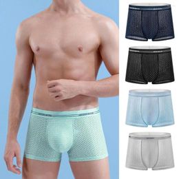 Underpants Men Boxers Breathable Seamless Thin Hollow Out Ice Silk Cooling Anti-septic U Convex Plus Size Panties Underwear