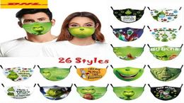 26 Styles Grinch Stole Christmas 3d Print Cos Cotton Face Masks Reusable Washable Dust Proof Cute Fashion Adult Mask Ornaments2046239