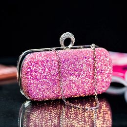 Evening Pink Clutch Designer Bags Women Luxury Purse Bling Sequins Handbag Fashion Shoulder Crossbody Small Phone Bag 240219