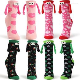 Women Socks Sweet Couple Cotton Sock Creative Magnetic Suction Holding Hands Print Mid Tube With Magnet Valentine'S Day Gift Sox