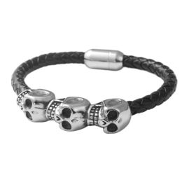 Bracelets SAIYE 316L Mens 8 Inch Stainless Steel Biker Punk Black Skull Leather Bracelet Men charm bracelet men bracelet