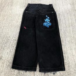 Верхние мужские джинсы уличная одежда Jnco jeans y2k хип -хоп мультфильм Графический принт винтажный мешковатый черные брюки мужчины женщины с высокой талией широкие брюки ноги 878