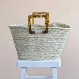 Evening Bags 2024 Straw Summer Moroccan Palm Basket Bag Women Handmade Natural Oval Beach Big Tote Handbag Acrylic Clutch