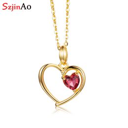 Pendants Szjinao Silver 925 Pendant Necklace For Women Heart Yellow Gold Color Anniversary Girlfriend Gift Vintage Ruby Designer Jewelry