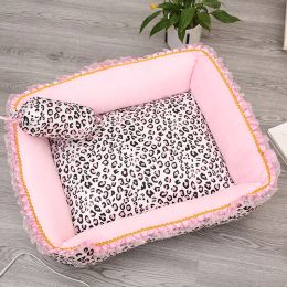 Mats Korea Style Princess Dog Cat Bed Pink Leopard Pet House Sleeping Bag Dog Bed With Pillow Puppy Cushion Kennel Sofa Cama Perro