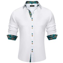 Luxury White Solid Mens Dress Shirt Long Sleeve Fashion Contrast Cuff and Collar Men Clothing Social Shirts Blouse 240219